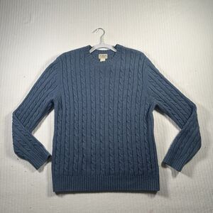 L.L.Bean Mens XL Cable Knit Sweater Lambswool Blend Blue Crewneck Pullover